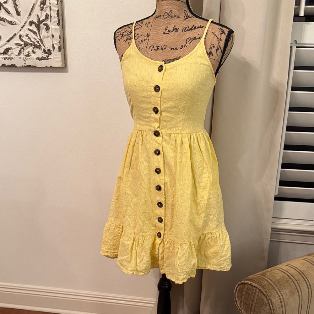 GAME DAY Yellow Button-Front Mini Dress